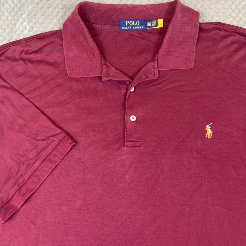 Polo Ralph Lauren Polo Shirt Mens 2XLT Tall Burgundy Maroon Cotton Short Sleeve